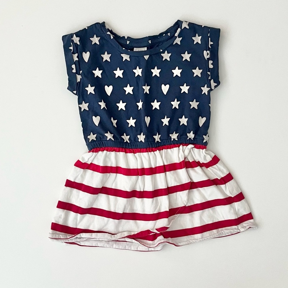 Baby Gap Hearts and Strips Red White and Blue Dress Size 18-24 Months